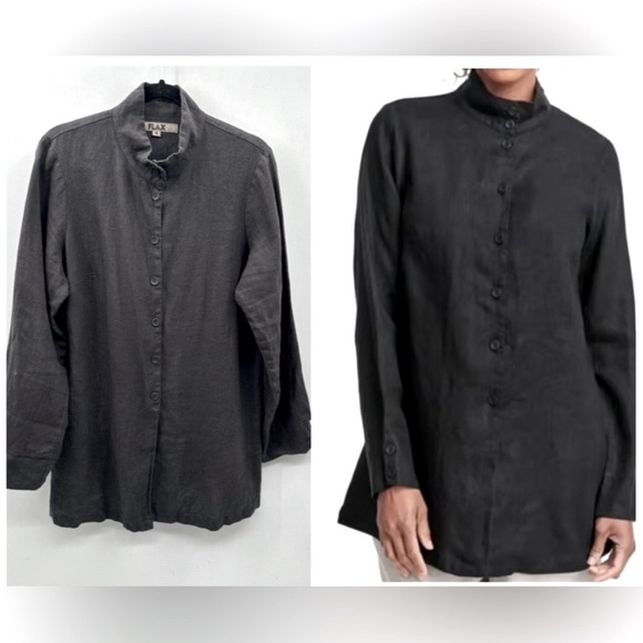 FLAX S DAME LINEN woman button cowl neck jacket lagonlook boho oversized grey - Picture 1 of 15